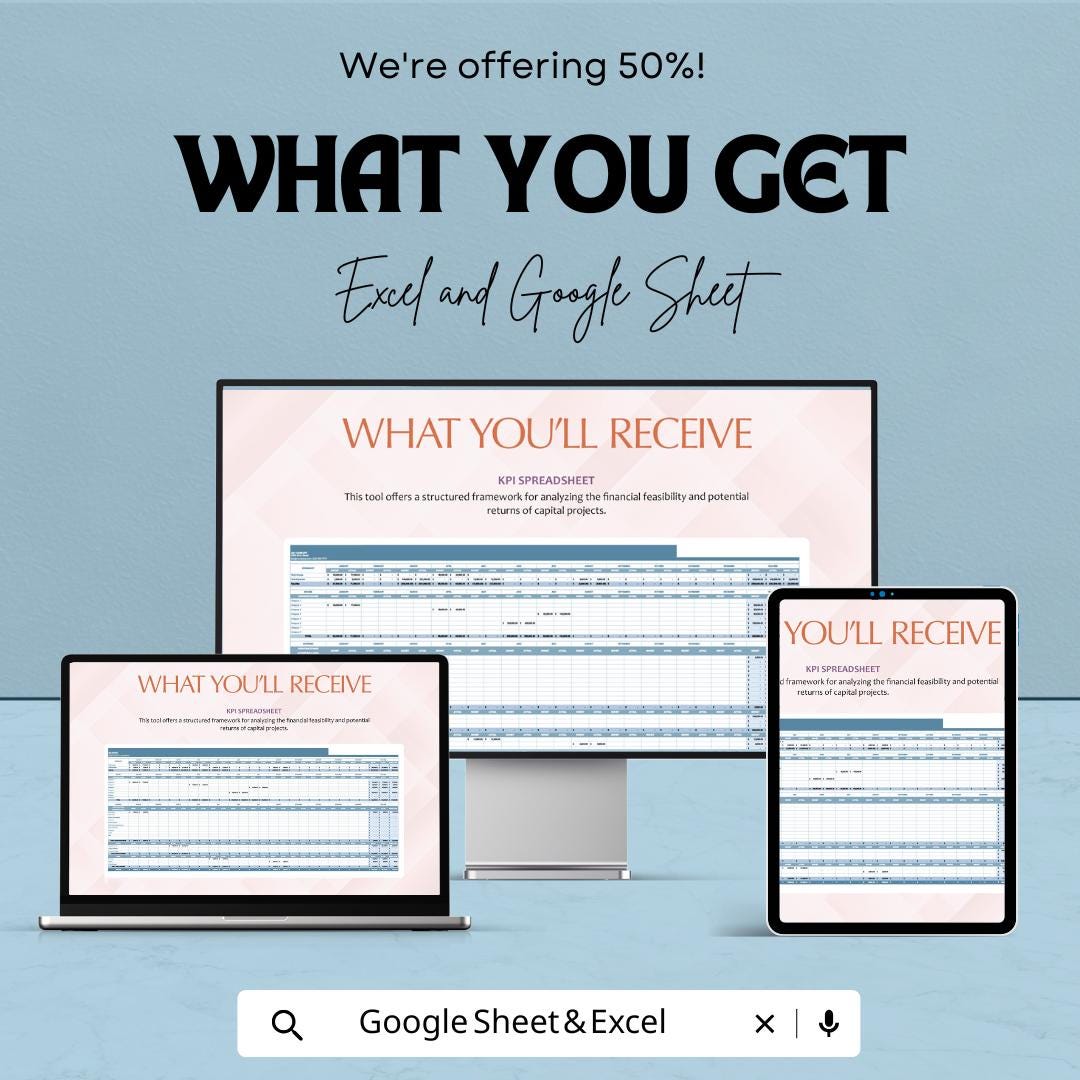 Capital Budgeting Spreadsheet | Excel & Google Sheets Template | Financial Planning and Investment Tool | Business Budgeting
