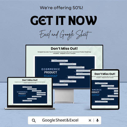 Ecommerce Product Roadmap Template | Product Development Planner | Excel & Google Sheets Roadmap | Ecommerce Project Timeline Tracker