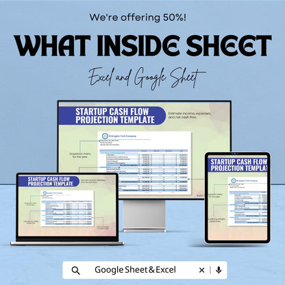 Startup Cash Flow Projection Template | Google Sheets & Excel | Business Cashflow Forecast | Monthly Finance Planner | Editable Spreadsheet