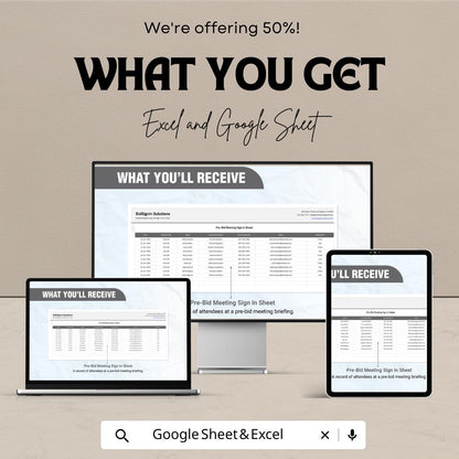 Pre-Bid Meeting Sign-In Sheet | Excel and Google Sheet | Efficient Attendance Tracker for Bids | Customizable & Exportable |