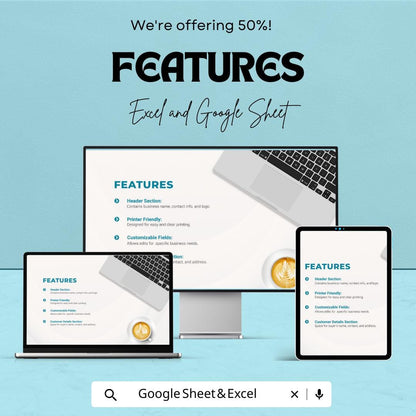 Invoice Receipt Sheet for Excel & Google Sheets – Customizable Template for Business Use, Printable Invoice, Invoice Generator,