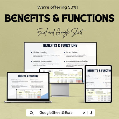 Project Work Schedule Template | Project Planner Spreadsheet | Task Tracker | Timeline Planner | Excel & Google Sheets | Project Management