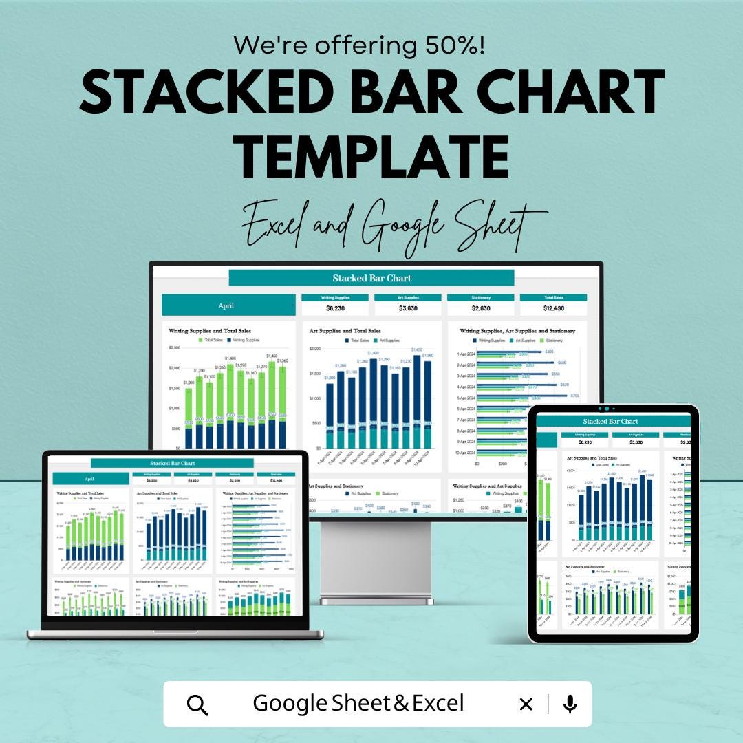 Stacked Bar Chart Template | Data Visualization Spreadsheet | Dashboard Chart Tool | Analytics Report Template