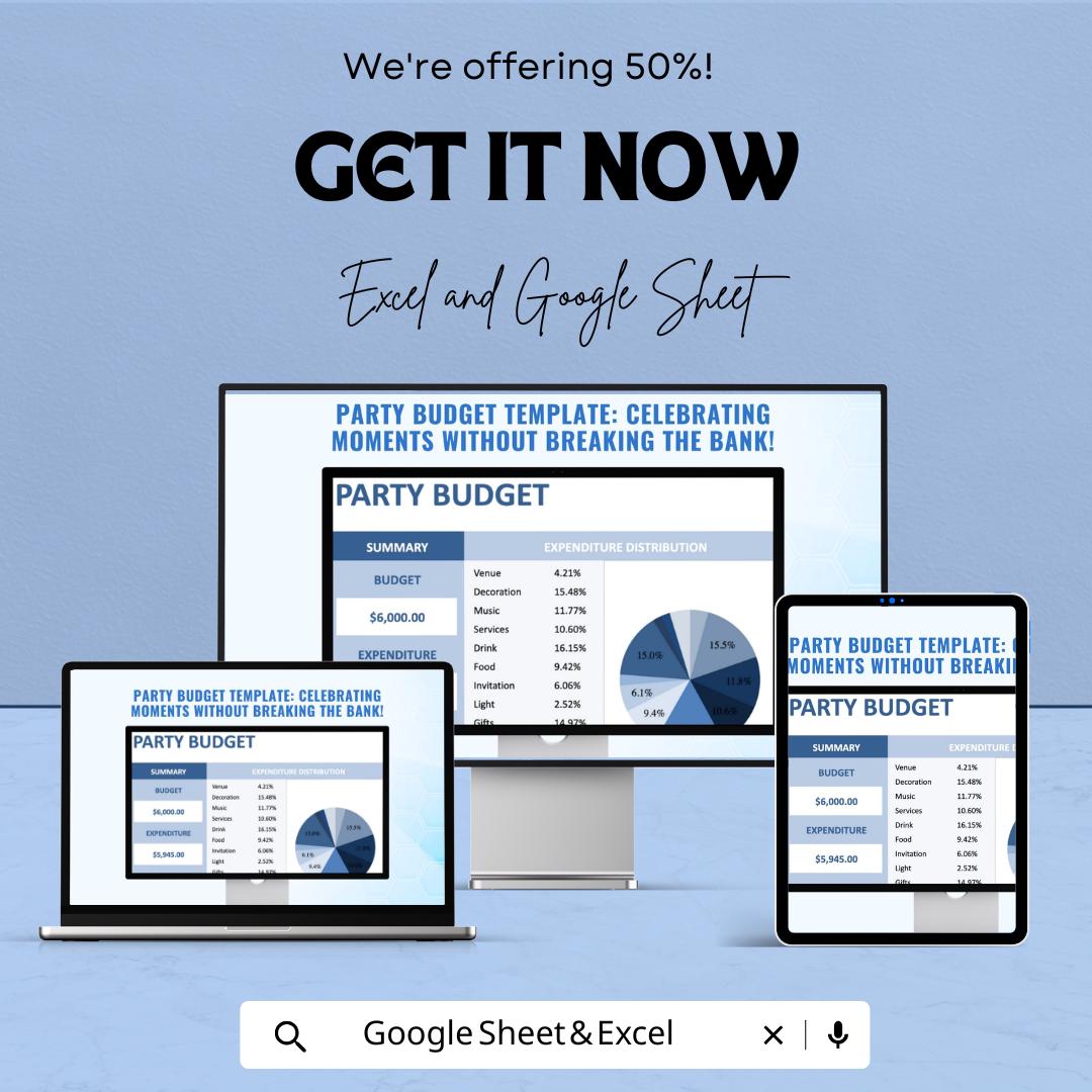 Party Budget Template | Event Budget Planner | Birthday Party Budget | Wedding Party Budget | Excel & Google Sheets Spreadsheet