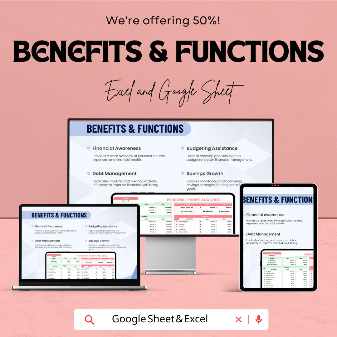 Personal Profit and Loss Sheet Template - Track Your Finances, Expenses - Monthly Tracker - Budget Planner - Financial Management