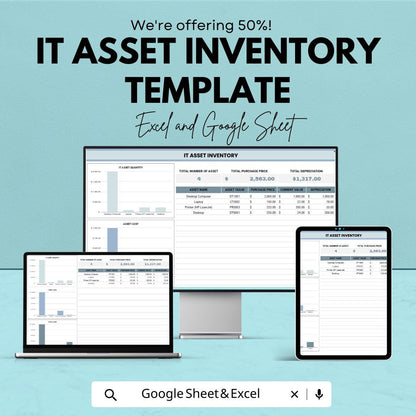 IT Asset Inventory Template  | IT Asset Tracker Spreadsheet | Hardware Inventory Log | IT Equipment Management | Asset Tracking Dashboard