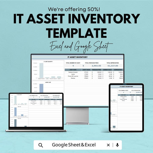 IT Asset Inventory Template  | IT Asset Tracker Spreadsheet | Hardware Inventory Log | IT Equipment Management | Asset Tracking Dashboard