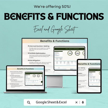 Real Estate Investing Template | Excel & Google Sheets Rental Property Tracker | Investment Analysis Spreadsheet | Cash Flow ROI Dashboard