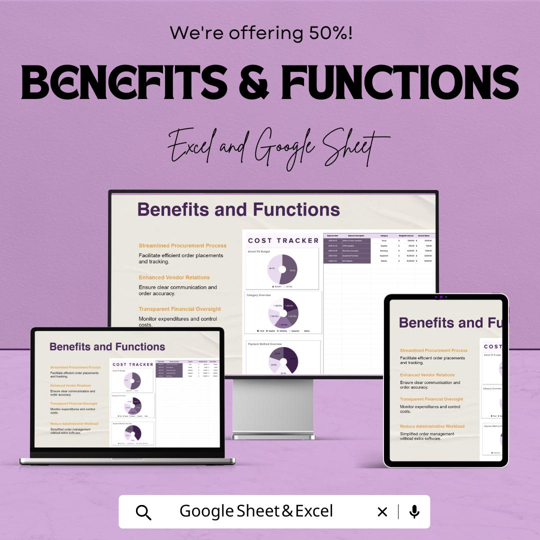 Cost Tracker Template | Expense Tracking Spreadsheet | Budget and Cost Management Sheet | Excel & Google Sheets