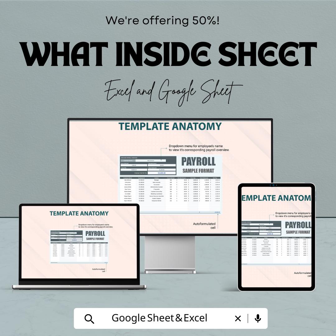Payroll Sample Format Sheet – Excel & Google Sheet Template | Employee Payroll Management | 50% Off