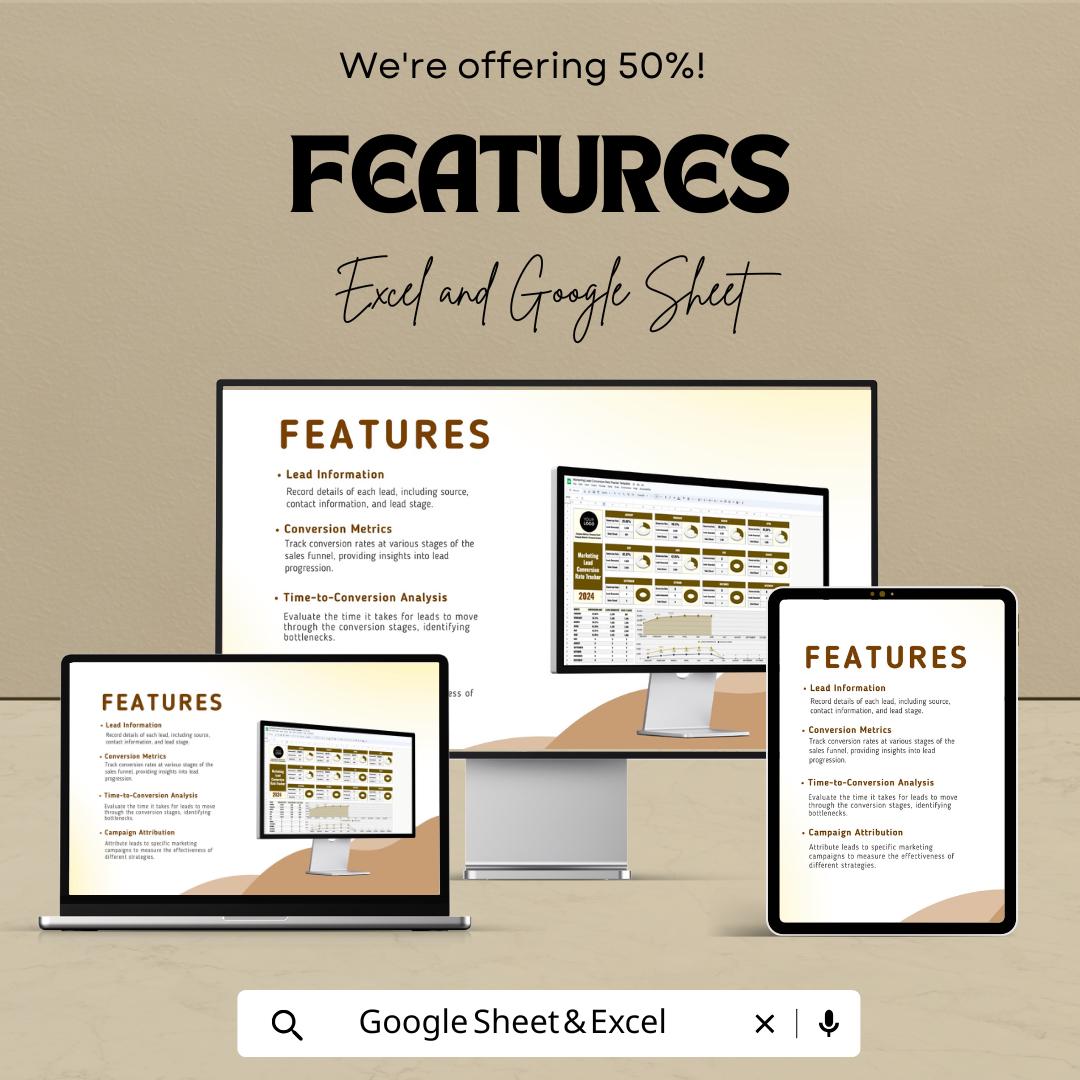 Marketing Lead Conversion Rate Tracker Sheet | Excel & Google Sheets | Lead Metrics Dashboard | CRM Analytics Template