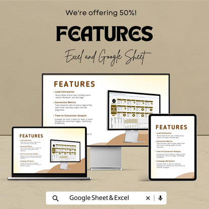 Marketing Lead Conversion Rate Tracker Sheet | Excel & Google Sheets | Lead Metrics Dashboard | CRM Analytics Template