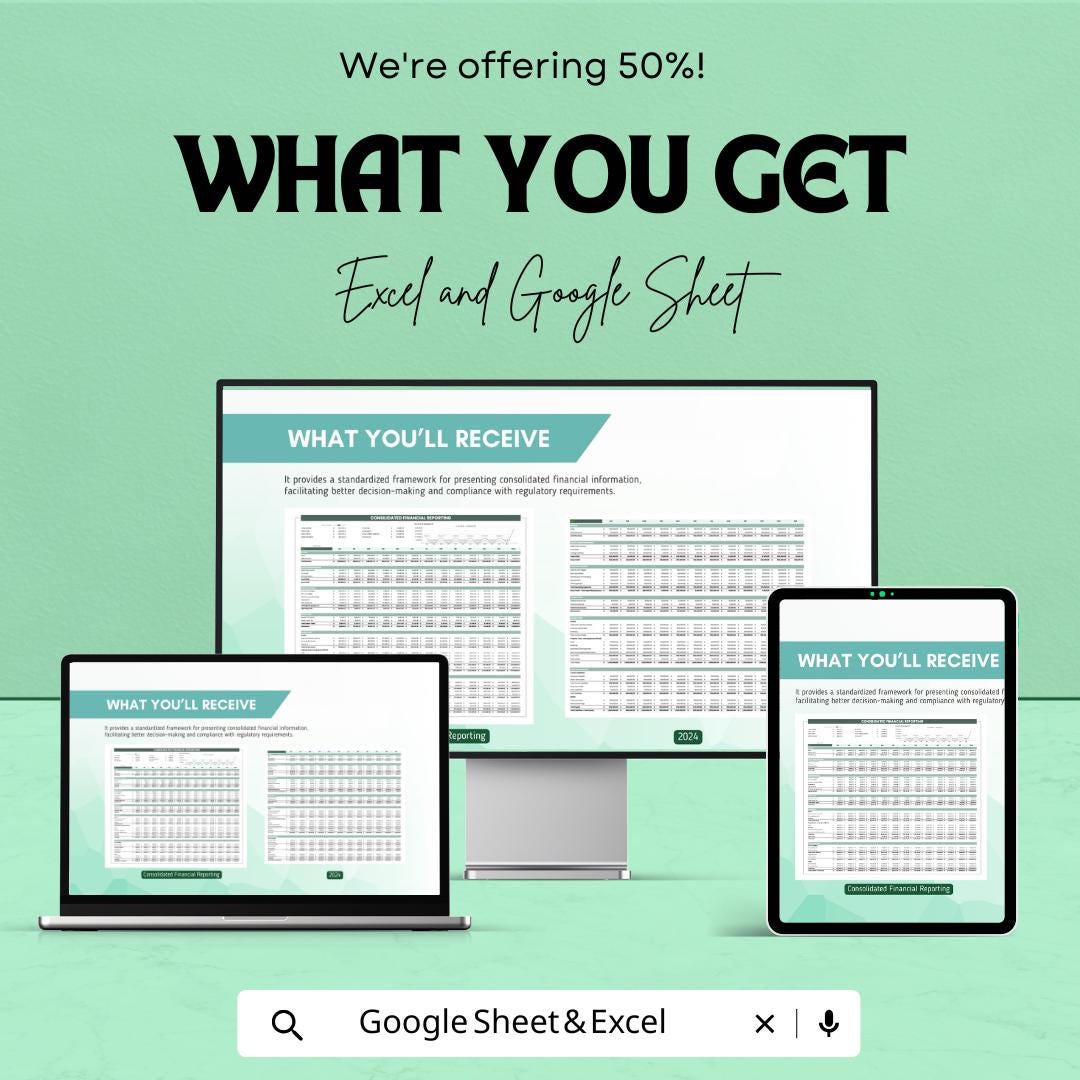 Consolidated Financial Reporting Template | Excel & Google Sheets | Financial Statement Dashboard | Multi-Entity Finance Spreadsheet