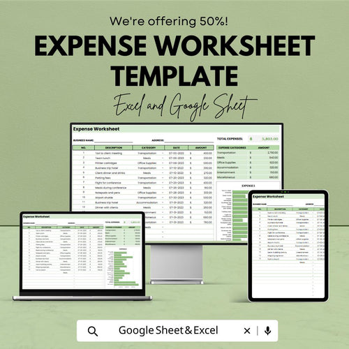 Expense Worksheet Template Excel, Business Expense Tracker, Budget Spreadsheet, Expense Report Sheet, Google Sheets Finance Tracker