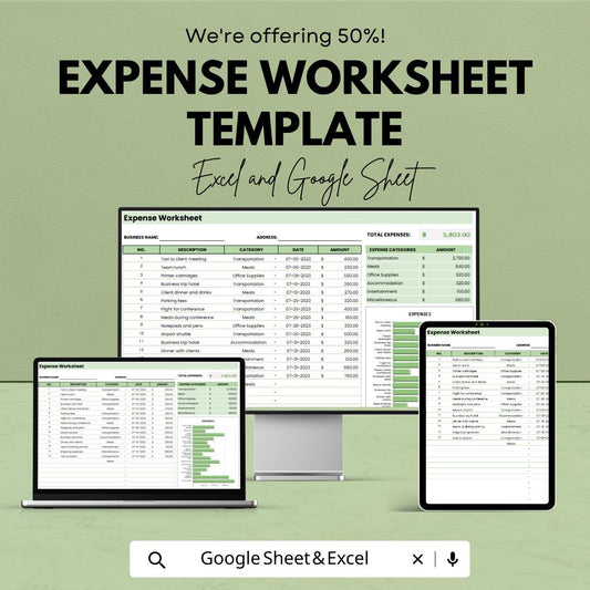 Expense Worksheet Template Excel, Business Expense Tracker, Budget Spreadsheet, Expense Report Sheet, Google Sheets Finance Tracker