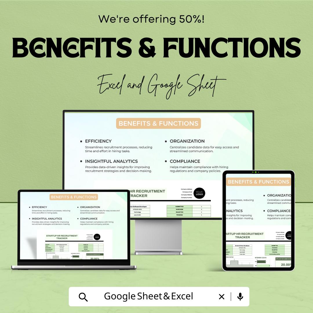 Startup HR Recruitment Tracker Template | Excel & Google Sheets Hiring Dashboard | Applicant Management Spreadsheet | HR Recruitment Tracker