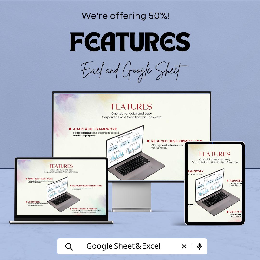 Corporate Event Cost Analysis Template | Event Budget Planner Spreadsheet | Event Cost Tracker | Excel & Google Sheets