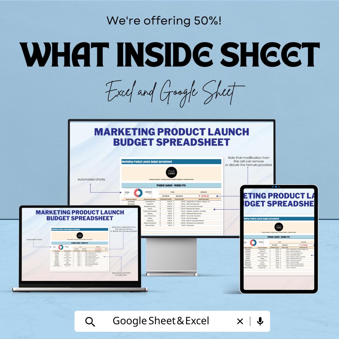 Marketing Product Launch Budget Spreadsheet Template | Business Budget Planner | Marketing Expense Tracker | Financial Planning Sheet