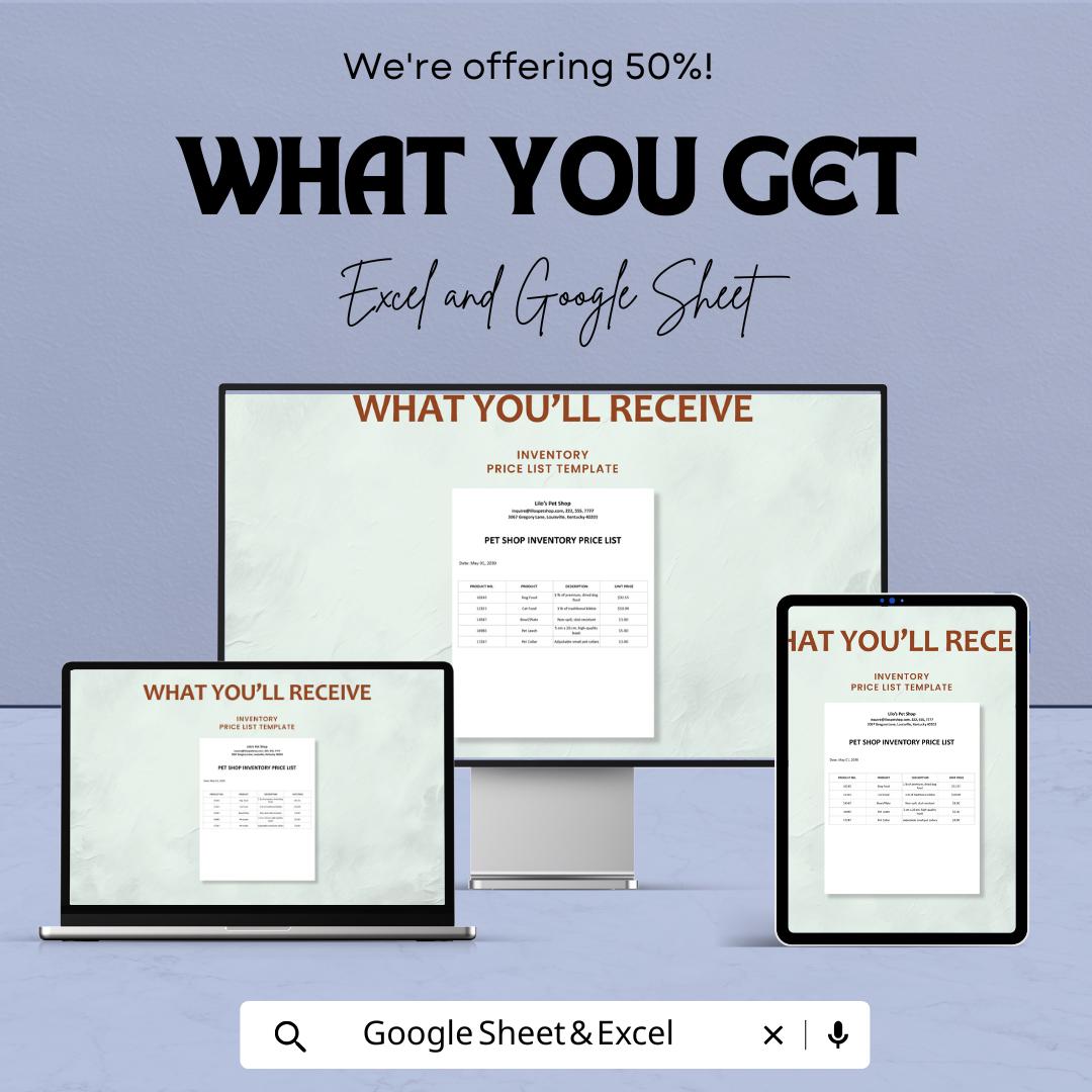 Inventory Price List Template | Product Price Sheet | Business Pricing List | Excel & Google Sheets | Editable Inventory Spreadsheet