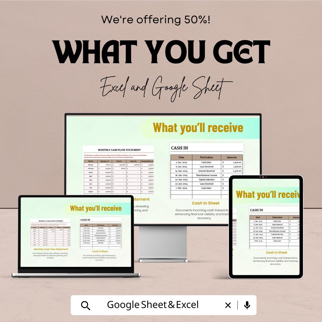 Accounting Cash Book Template | Simple Cashbook Tracker | Income & Expense Spreadsheet | Small Business Finance Template