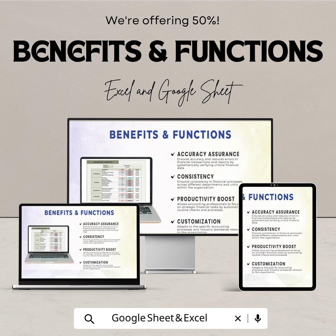 Accounting Checklist Template | Financial Tasks Tracker | Monthly Accounting Checklist | Business Finance Template