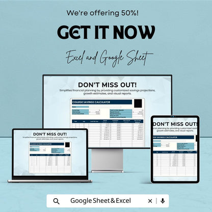 College Savings Calculator | Savings Planner | Education Fund Calculator | Future Tuition Planning Spreadsheet | Savings Growth Tool