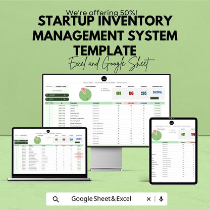 Startup Inventory Management System Template | Inventory Dashboard and Stock Tracker | Excel & Google Sheets