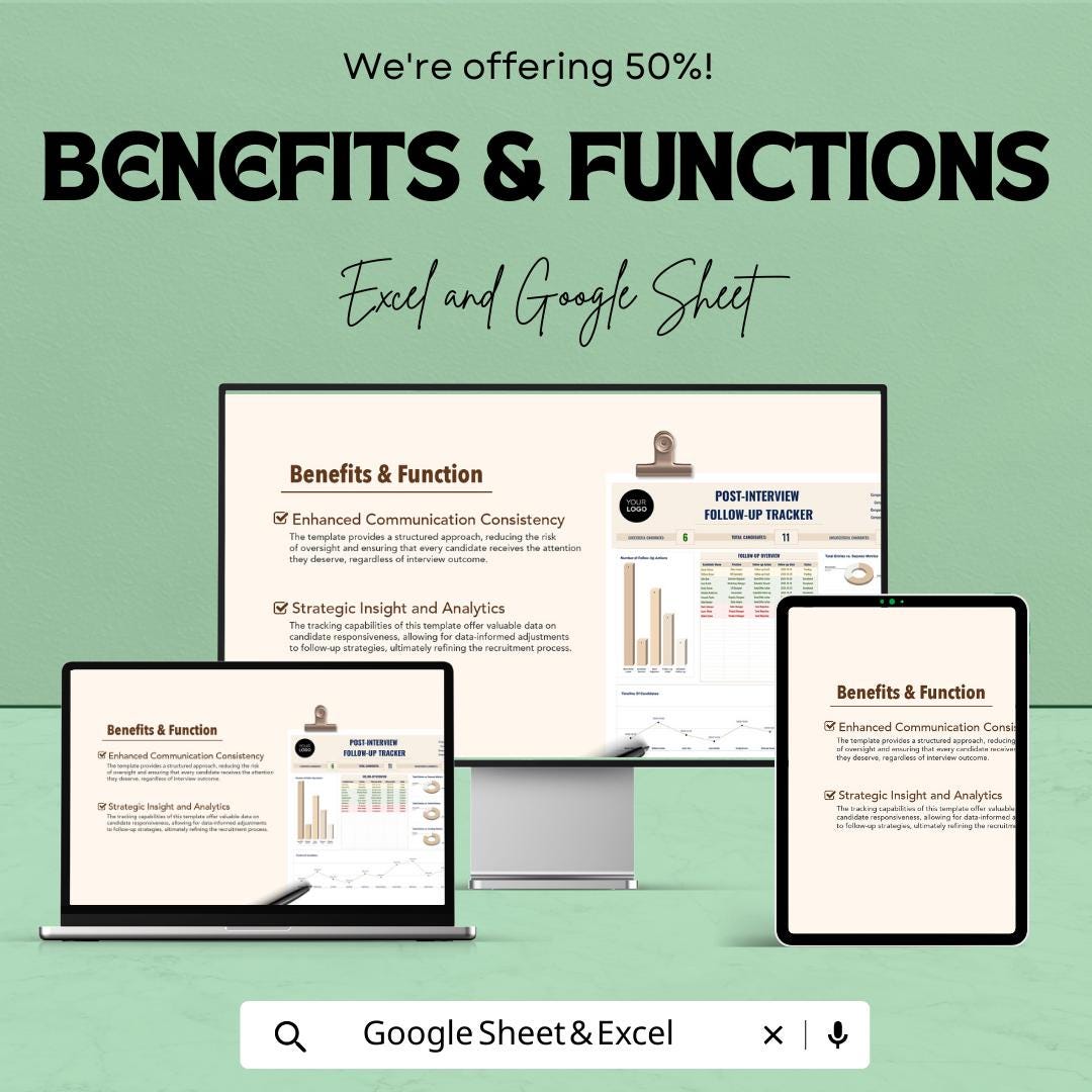 Post Interview Follow Up Tracker HR Template | Candidate Tracking Spreadsheet | Recruitment Dashboard | Hiring Follow Up Log