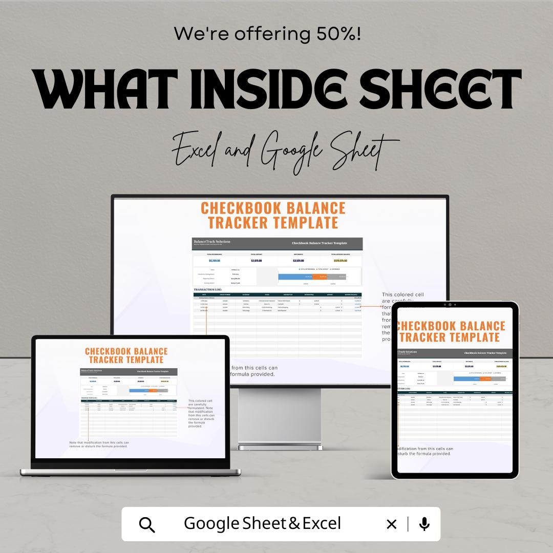 Checkbook Balance Tracker Template | Google Sheets & Excel | Digital Check Register |  Account Balance Tracker | Finance Planner