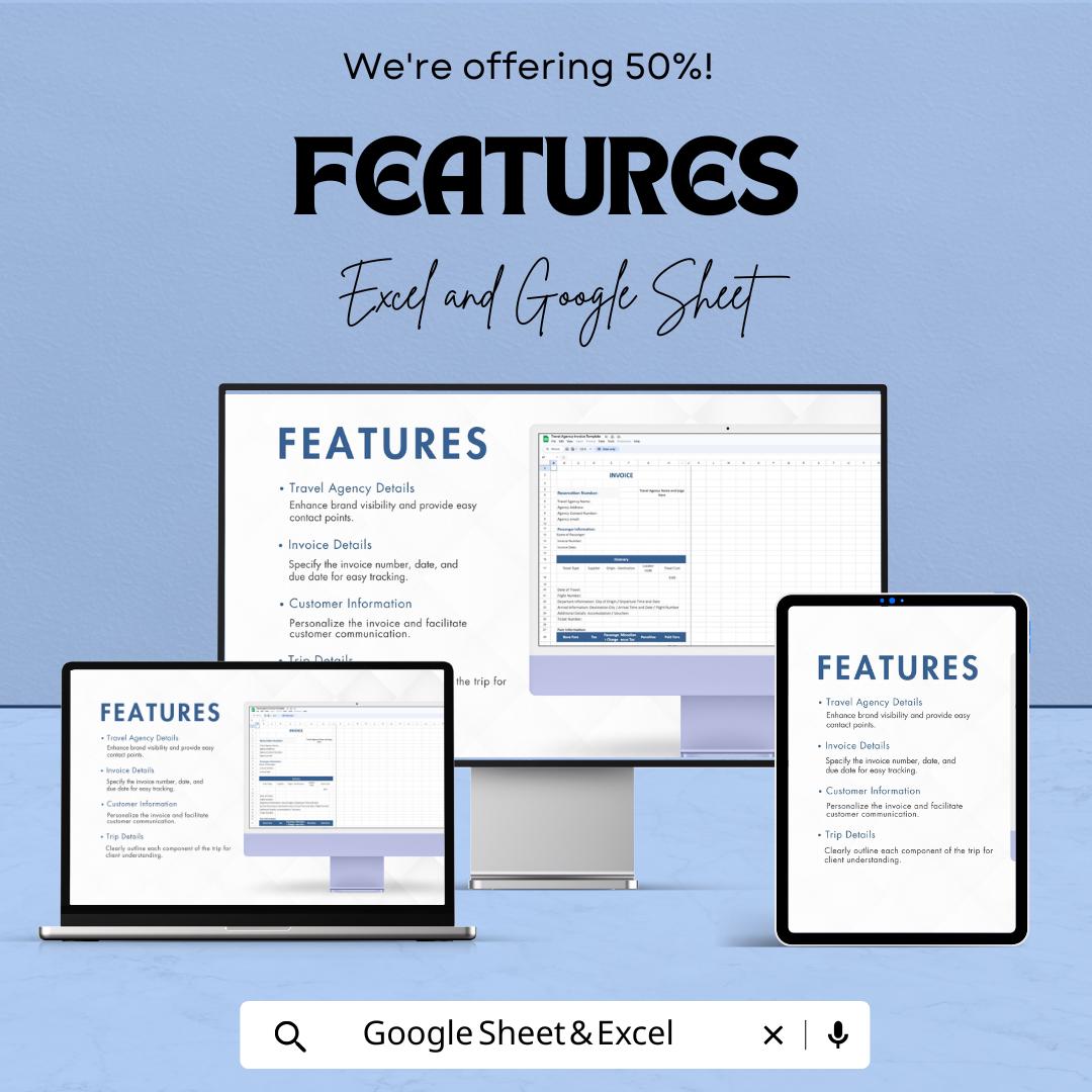 Simple Travel Agency Invoice Sheet - Excel and Google Sheets | Customizable Travel Invoice Template | Reservation & Payment Tracker