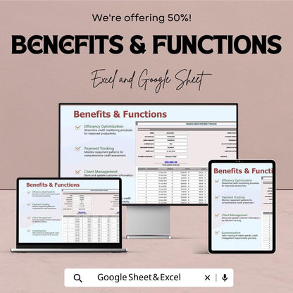 Finance Credit Efficiency Tracker Template | Loan Payment Trackers | Credit Monitoring Spreadsheet | Debt Amortization Schedule