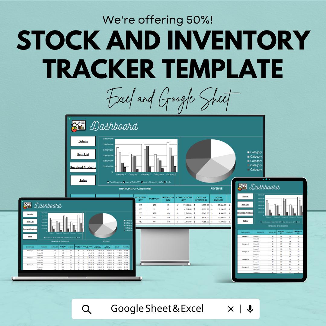 Stock and Inventory Tracker Template, Inventory Management Spreadsheet, Product Stock Log, Inventory Dashboard