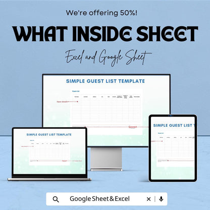 Simple Guest List Sheet - Excel and Google Sheets Template for Event Planning, Guest Tracking & RSVP Management