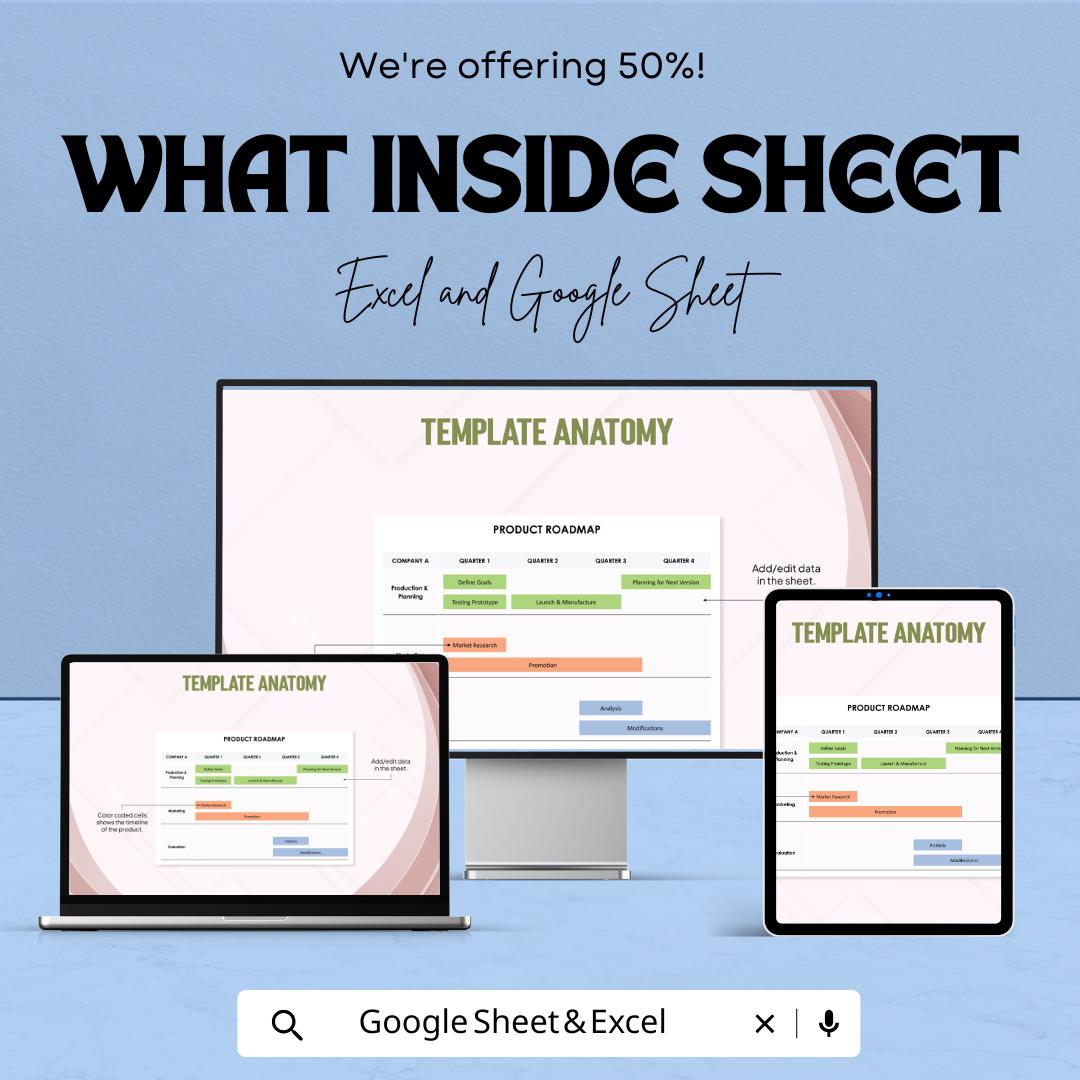 Simple Editable RoadMap Sheet | Excel and Google Sheets Template | Project Planning & Task Management | Weekly Tracker