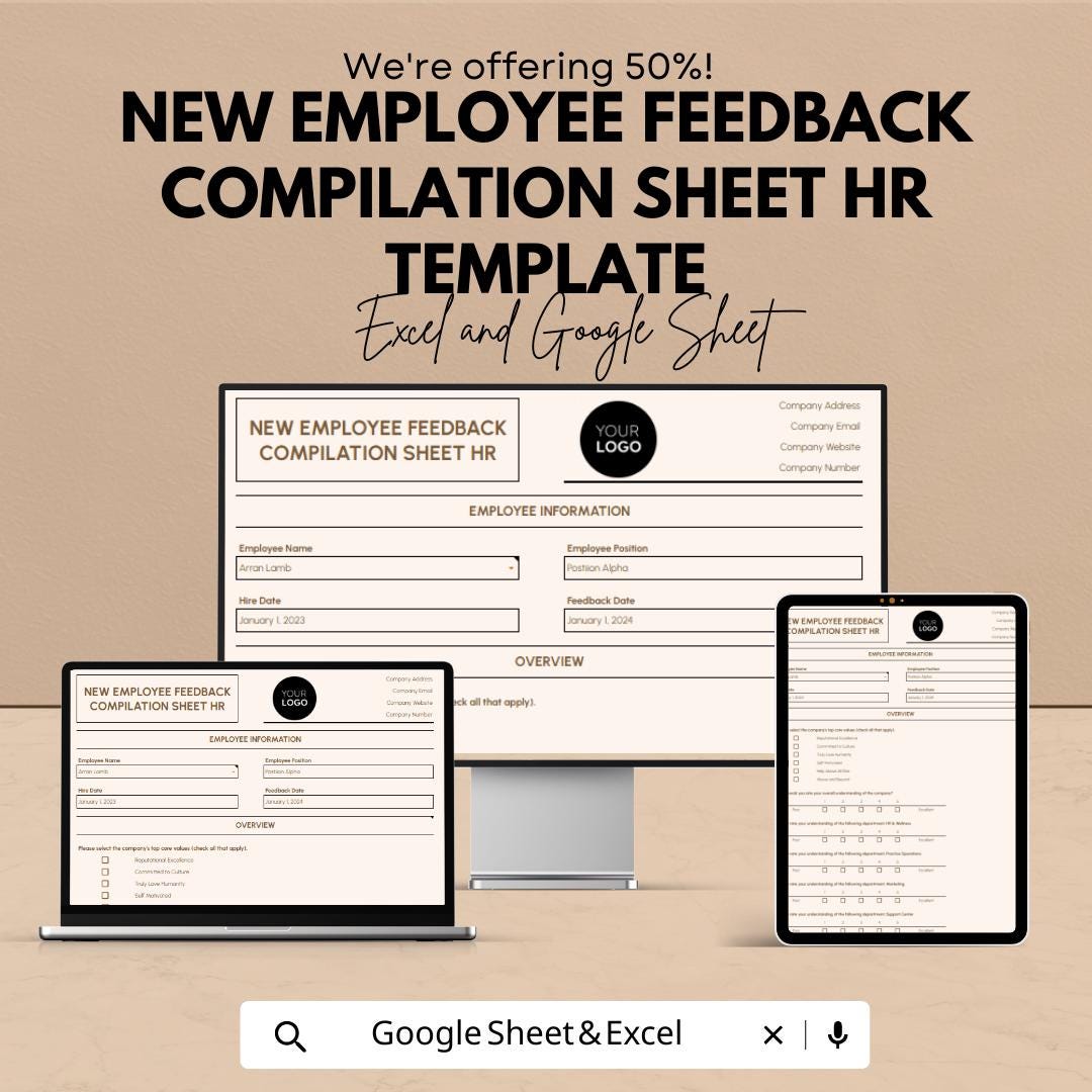 New Employee Feedback Compilation Sheet HR Template | Employee Evaluation Form | HR Performance Review | Excel & Google Sheets