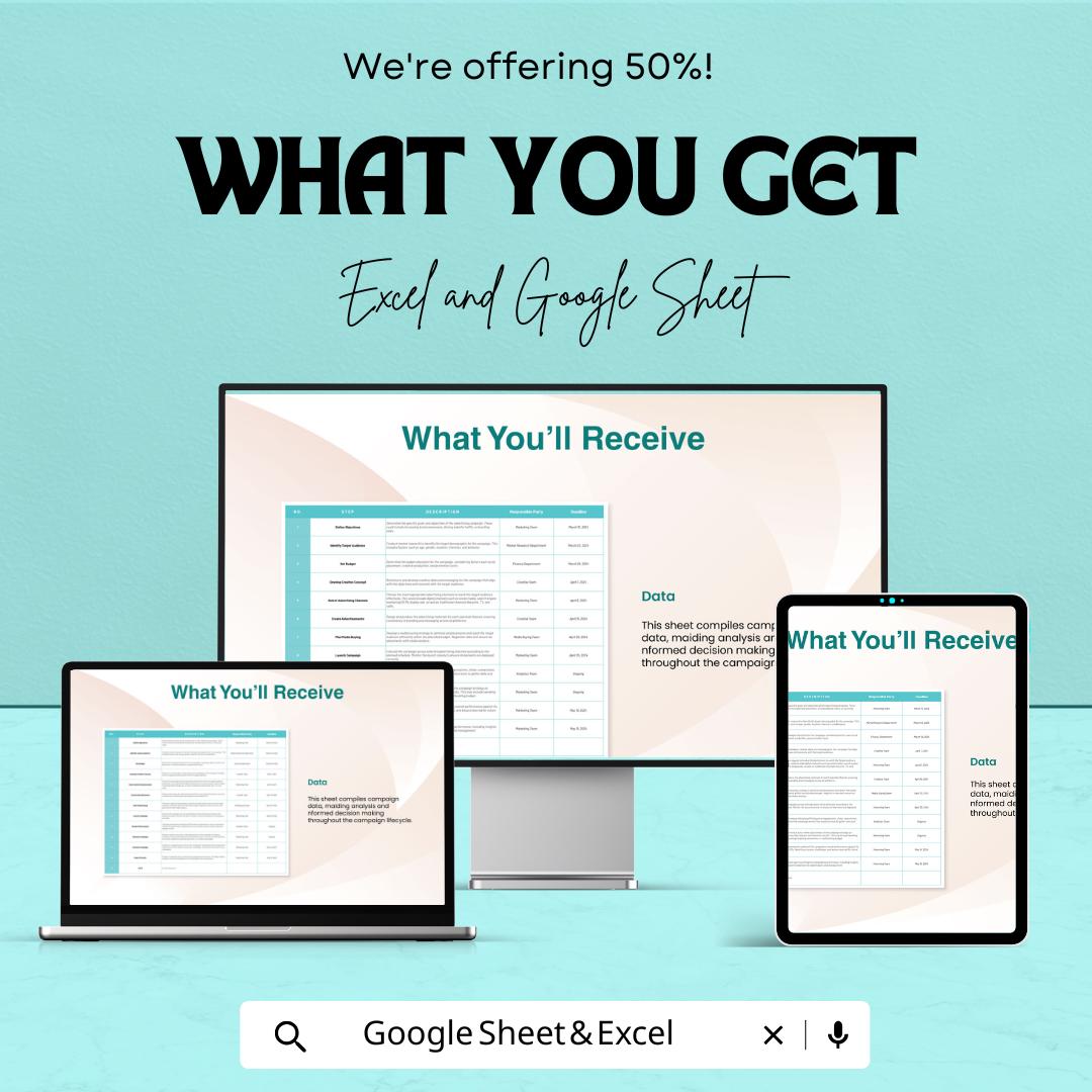 Template for Excel and Google Sheets | 50% Off! | Marketing Campaign Planner
