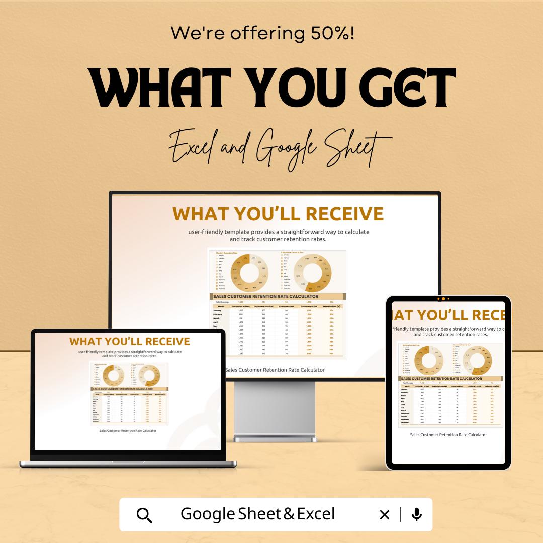 Sales Customer Retention Rate Calculator Template | Customer Metrics Dashboard | Sales Performance Analyzer