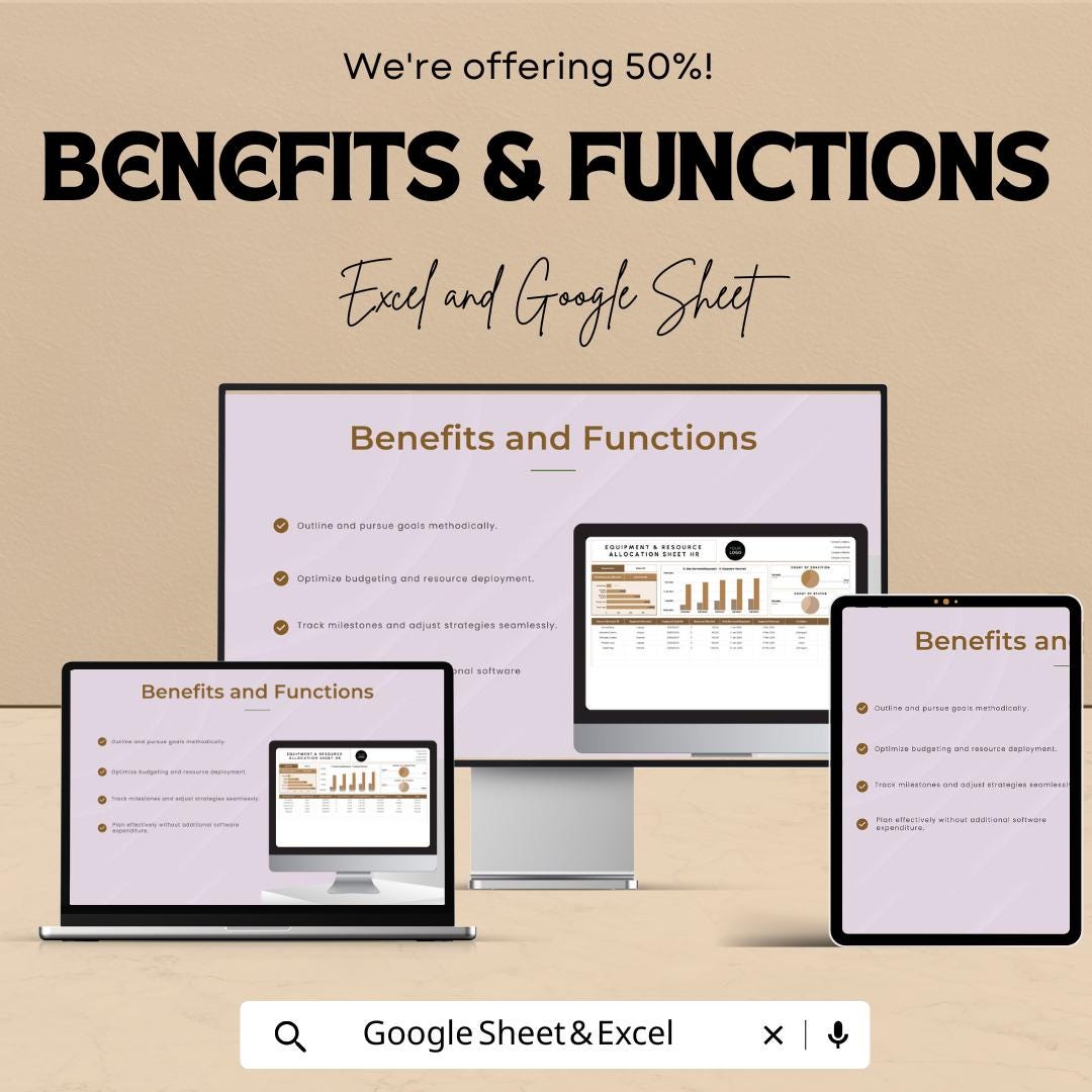 Equipment & Resource Allocation Sheet HR Template | Excel and Google Sheets | Asset Tracking Spreadsheet | Resource Management Tool
