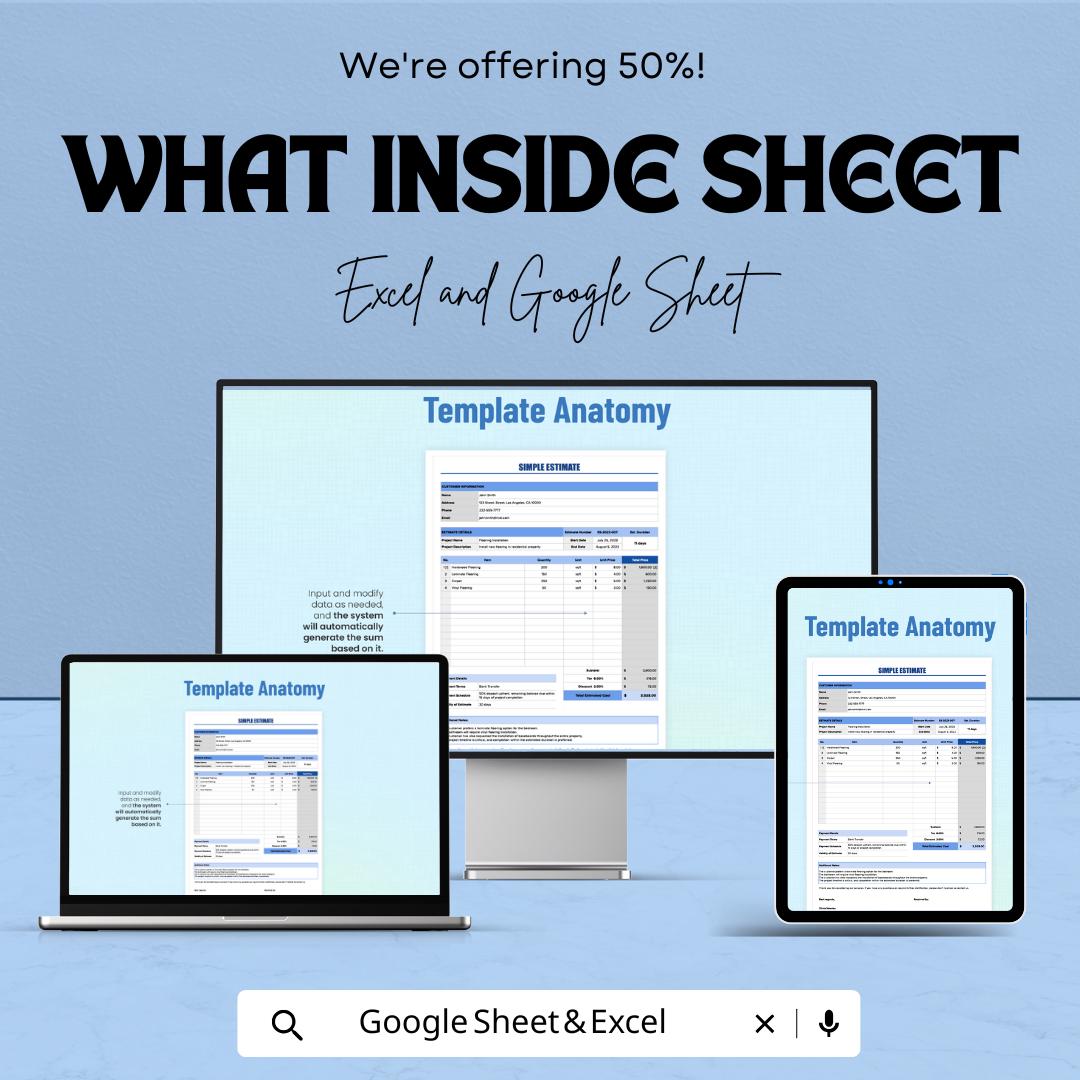 Simple Estimate Sheet for Excel and Google Sheets | Easy-to-Use Cost Estimation Template for Projects | Instant Downloadable Template