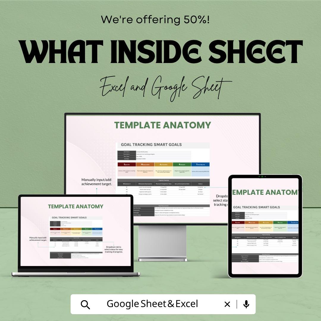 SMART Goals Tracker Excel Template | Goal Tracking Planner | Productivity Tracker | Goal Setting Worksheet | Business Goal Planner