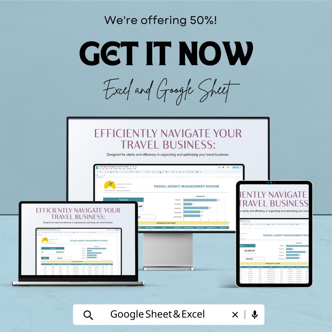 Travel Agency Management System Template | Booking Tracker Spreadsheet | Sheets Travel Business Dashboard | Tour Management Tool