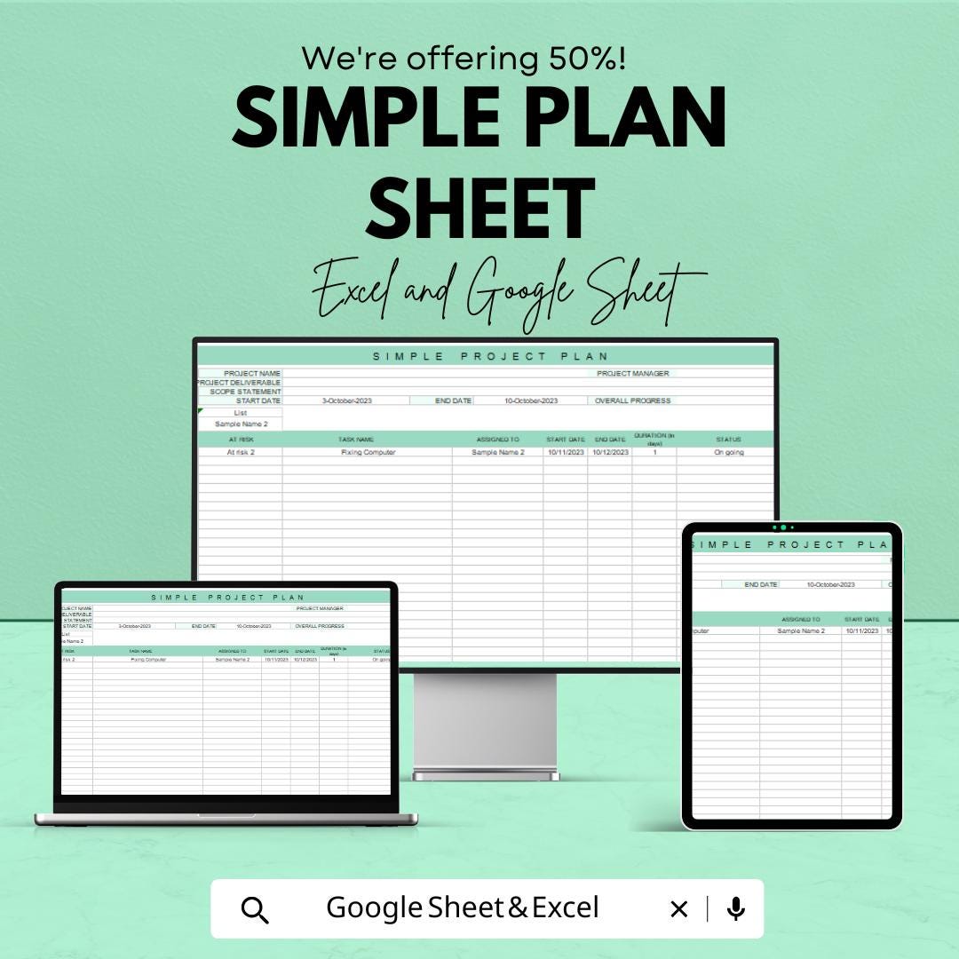 Simple Plan Sheet | Project Planning Template in Excel & Google Sheets