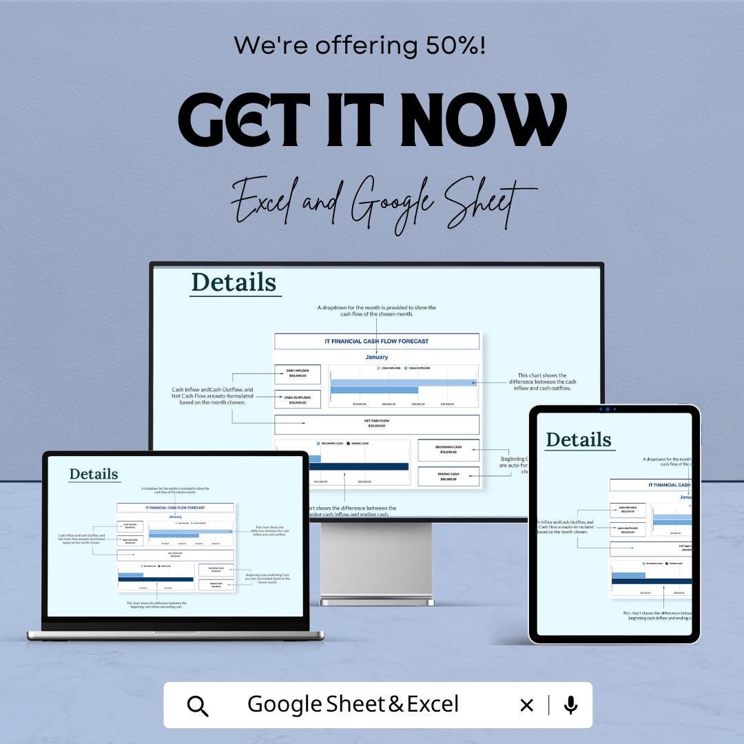 IT Financial Cash Flow Forecast Template | IT Cash Flow Spreadsheet | Technology Budget Planner | Excel & Google Sheets | Business Financial