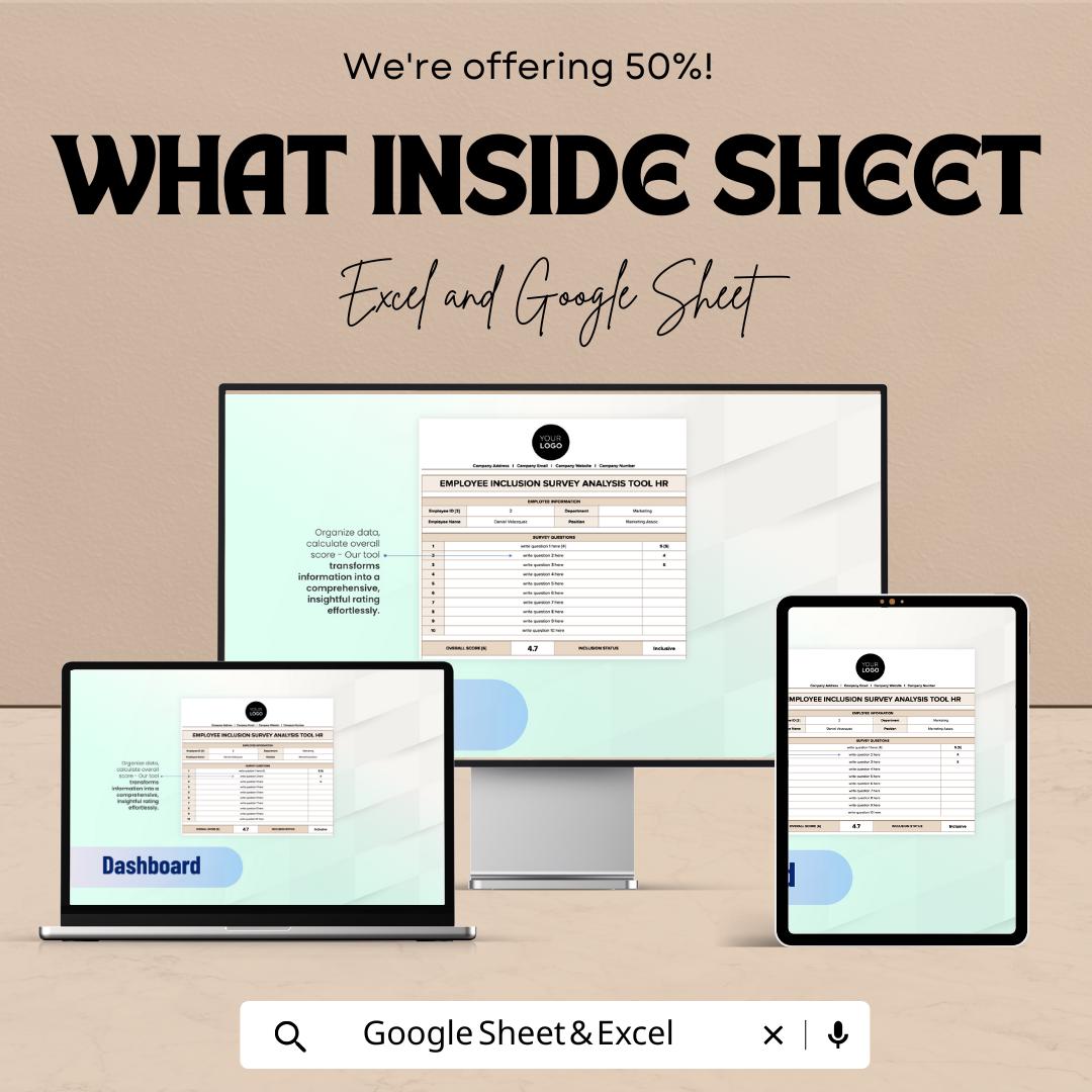 Employee Inclusion Survey Analysis Tool HR | Google Sheet Template | Track Employee Feedback & Diversity | HR Tool for Employee Inclusion