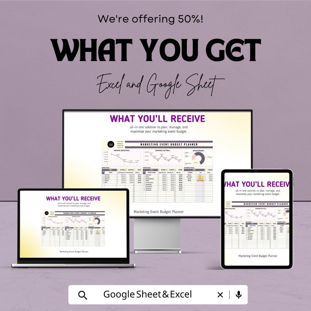 Marketing Event Budget Planner | Excel & Google Sheets | Event Budget Template | Finance Tracker | Editable Event Planning Sheet