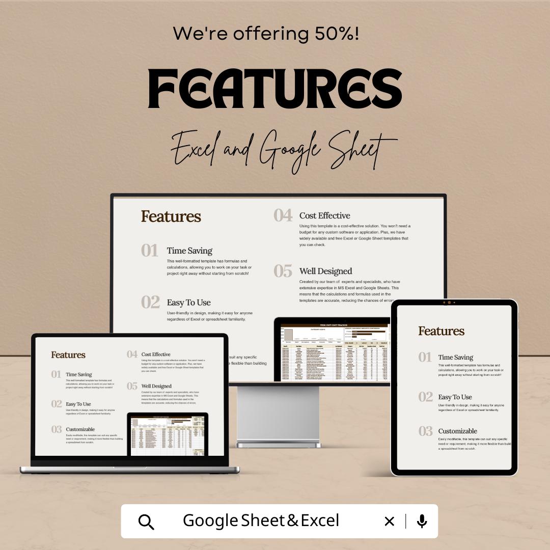 Item Unit Cost Tracker Template, Excel & Google Sheets, Inventory Cost Spreadsheet, Product Price Tracker, Vendor Cost Comparison