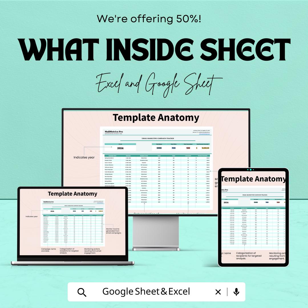 Email Marketing Campaign Tracker Template | Email Metrics Dashboard | Campaign Analytics Spreadsheet | Digital Marketing Planner