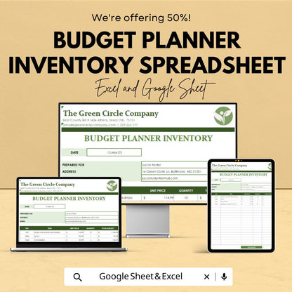 Budget Planner Inventory Spreadsheet - Expense Tracking, Income Management, Budget Optimization - Excel & Google Sheet Template