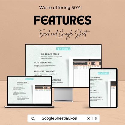 Administration File Cleanup Roster Template | File Management Tracker | Office Organization Spreadsheet | Document Cleanup Log