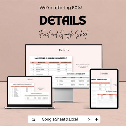 Customer Acquisition Cost Template | CAC Calculator Spreadsheet | Marketing Cost Tracker |  Marketing Budget Tracker